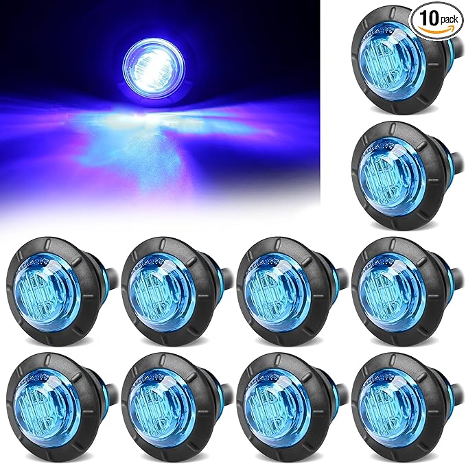 ALFU 10PCS Blue 3/4" 12V LED Boat Interior Lights Marine Navigation Lights Clearance Marker Lights Round Bullet Side Indicator Lamps for Truck, Trailer, RV, Van, Boat, Bus, Caravan