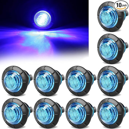 ALFU 10PCS Blue 3/4" 12V LED Boat Interior Lights Marine Navigation Lights Clearance Marker Lights Round Bullet Side Indicator Lamps for Truck, Trailer, RV, Van, Boat, Bus, Caravan