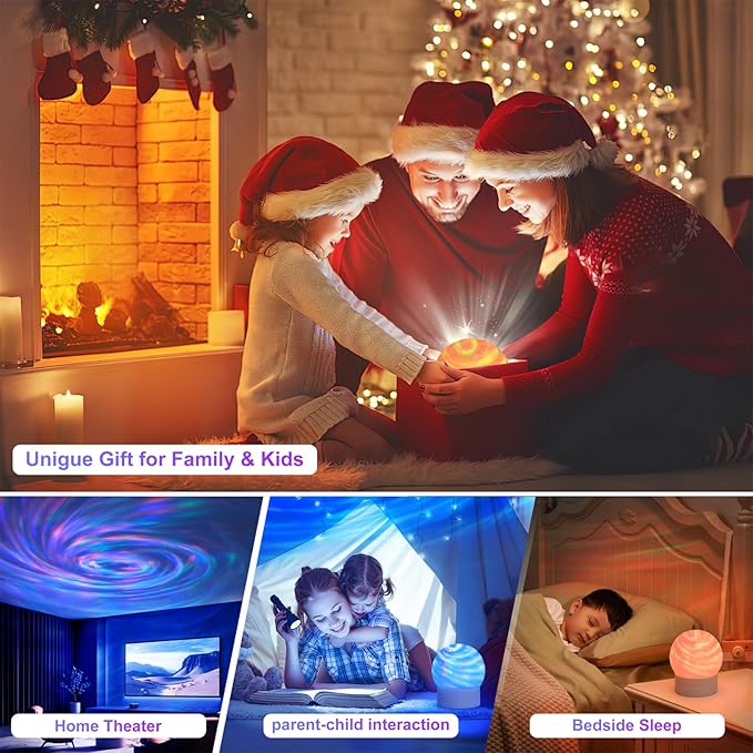 Starry Sky Rotating Water Ripple Night Light – 16 Color Ocean Wave Projector with Remote Control, Atmospheric Galaxy Projection Table Lamp for Kids, Teens, and Playrooms(Wave)