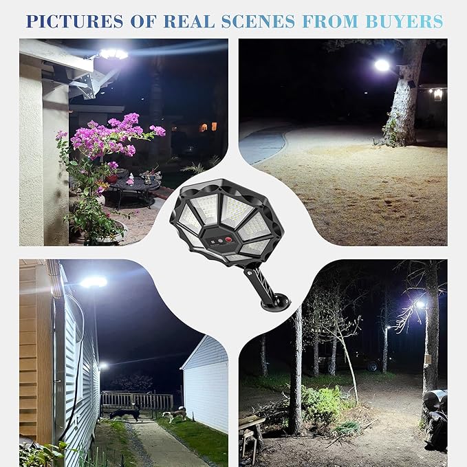 Solar Lights Outdoor, Motion Sensor & Dusk to Dawn Flood Lights, 168LED 6500K 8 Sides 360°Wide Angle, IP66 Waterproof with Remote, for Yard/Garden/Pool/Fence (2 Pack)
