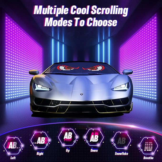 Vanesa Devil Eyes Light for Car Windshield, Flexible Led Digital Display 3.6 x 14.7 inch, Programmable Led Sign for Business Car Truck Shop Bar Concert Hotel, 5V/2A Bluetooth APP Control