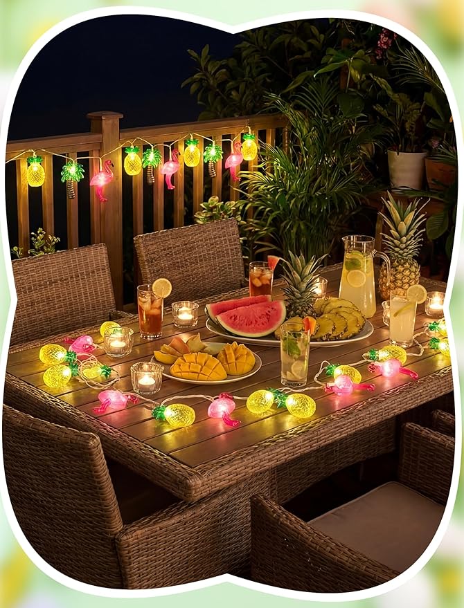10 LED Hawaiian Beach Themed Party Decorations Lights, 8.5Ft Tropical String Light with Flamingo Pineapple Palm Tree Fairy Lights for Tropical Luau Party Beach Pool Outdoor Indoor Summer Decorations
