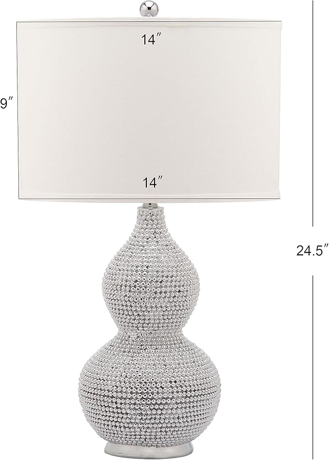 Safavieh Lighting Collection Nicole Bead Base Silver and White Table Lamp, Set of 2