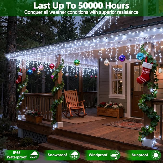 1620 LED Christmas Lights with 360Drops, 164ft 12 Modes Cool White Outdoor String Lights with Timer Dimmable, Waterproof Hanging Twinkle Lights for Outside Holiday Wedding Eaves Christmas Decor