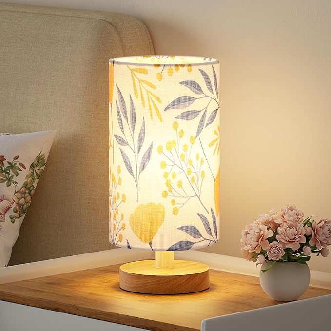 Fenmzee Ginkgo Table Lamp for Bedroom - Inline Control, Small Bedside Lamp with 3000K A15 LED Blub, Easy Assembly (Ginkgo White Shade, 9" Inline Control)