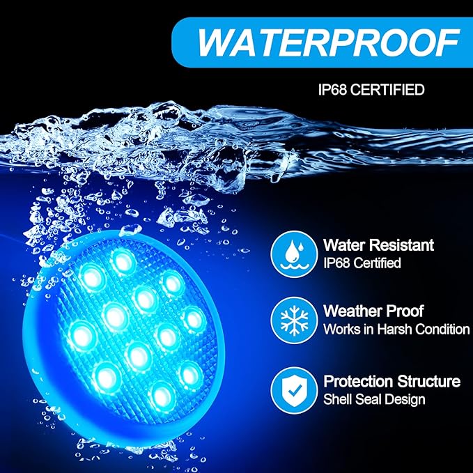 Rechargeable Submersible Led Lights: Pool Lights with Remote IP68 Waterproof 16 Color Changing Floating Bathtub Light with Magnet for Pond Hot Tub Christmas Decoration 1Pack