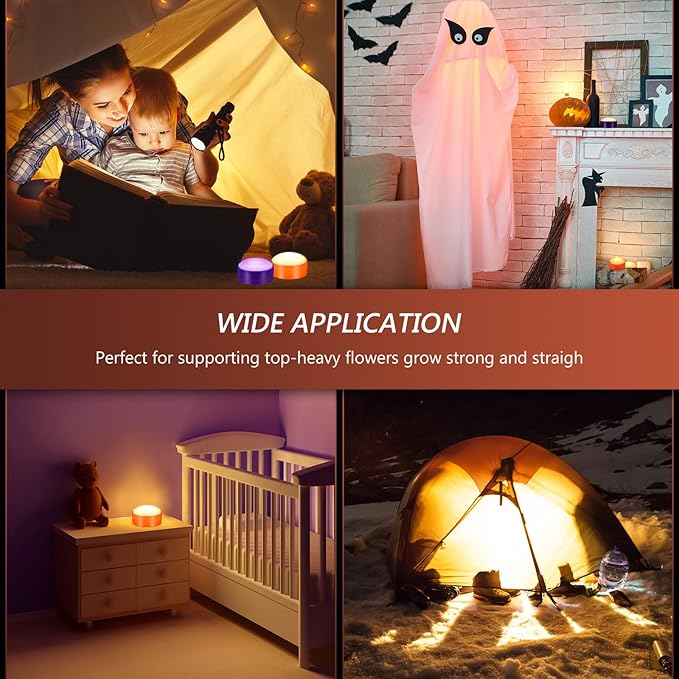 Riakrum 6 Pieces Remote Timer LED Lights with Remote LED Pumpkin Lights Battery Operated Lantern Bright Flameless Candle(Orange, Purple)