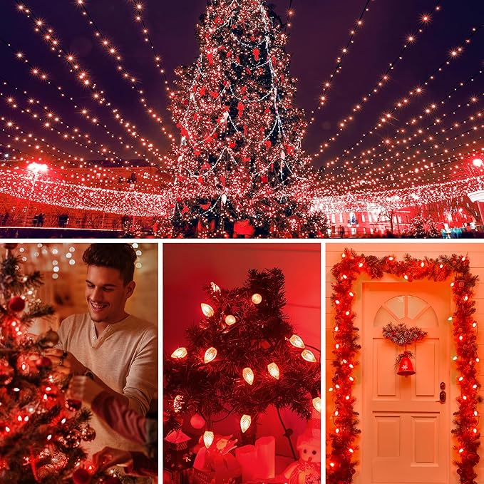 Minetom 50 Pack C7 Led Christmas Lights Bulb, Shatterproof Led Bulb for Outdoor String Lights, E12 Base, Commercial Grade Red Bulbs