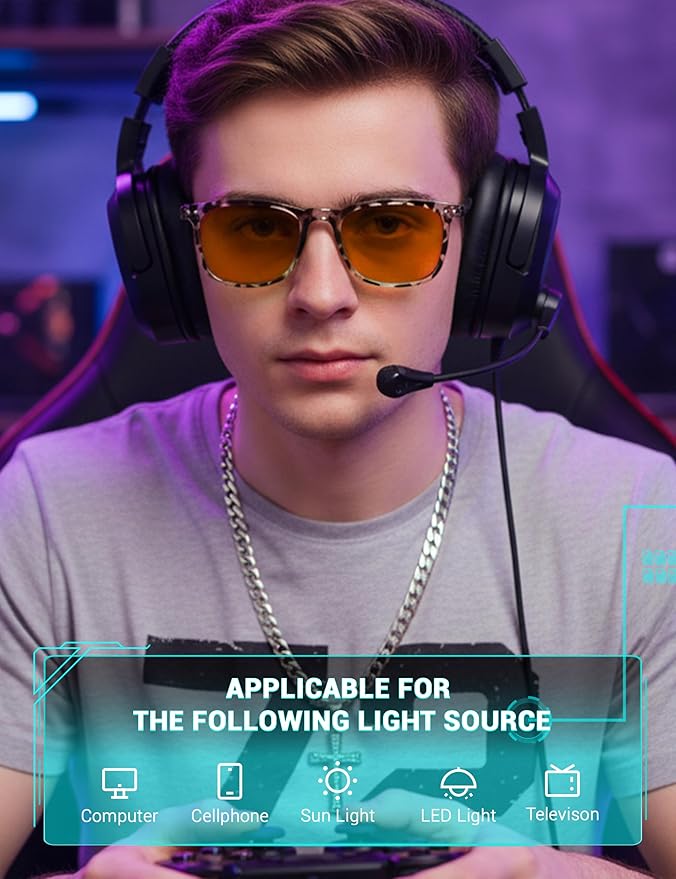 TIJN Sleep Glasses Blue Green Light Blocking Dual AR Coatings Amber Lens for Computer Gaming Screen Fatigue & UV Protection