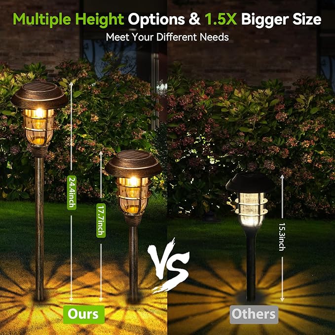 LETMY Solar Outdoor Lights, 8 Pack Bright Solar Pathway Lights Outdoor Waterproof, Up to 15 Hrs Auto On/Off Solar Garden Lights Outdoor Solar Lights for Yard Patio Walkway Driveway Pathway - Bronze