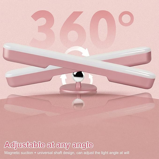 2 Pack Wireless Vanity Lights for Mirror, Rechargeable Battery Operated Makeup Light, Adjustable Light Bar, Magnetic Stick on LED Lighting Bathroom Decor Accessories, Pink