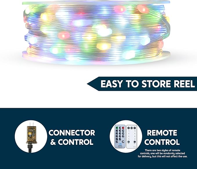 Joiedomi 600 LED Christmas Lights Outdoor,197 FT Multicolor Christmas Tree Lights with 8 Modes Timer, PVC Clear Wire String Lights with Reel for Indoor Outdoor Holiday Xmas Eve Night Decorations