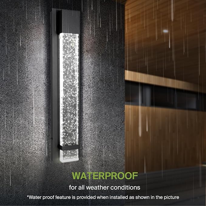 ASD LED 24 Inch Bubble Glass Wall Light Fixture | 20W 600LM 3000K-5000K 100-277V | 3CCT, Waterproof, Dimmable, ETL Listed | Exterior Flush Mount Sconce, Outdoor-Indoor Lighting | Black