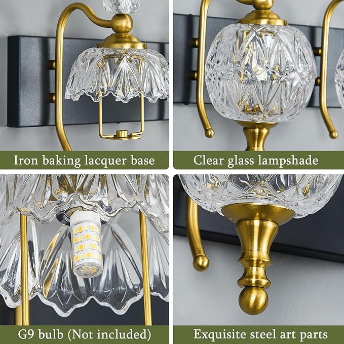 Modern Crystal Bathroom Vanity Lights Fixtures Over Mirror Black Gold Vintage 5-Lights 36 Inch Bathroom Light Fixtures Glass Crystal Vanity Lights