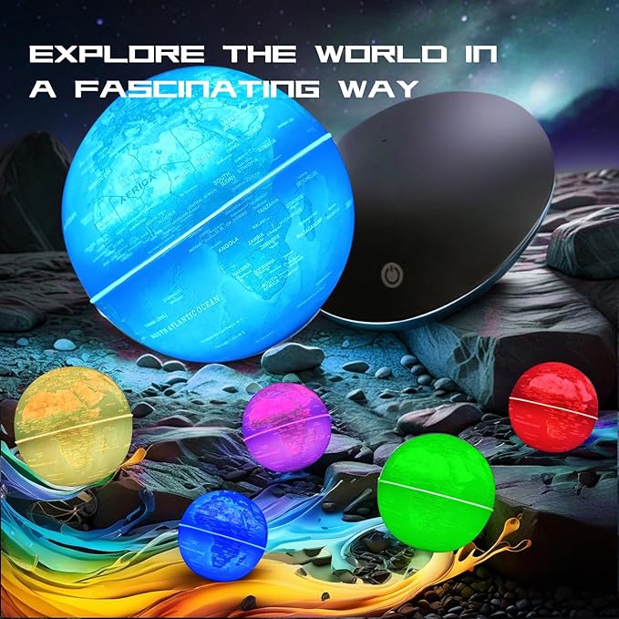 Magnetic Levitating Floating Globe with LED Light, 16 Colors Cool Tech Gadgets Gifts World Globe Lamp for Men Father Boys Girls, Birthday Gifts for Home Office Desk Decor Display