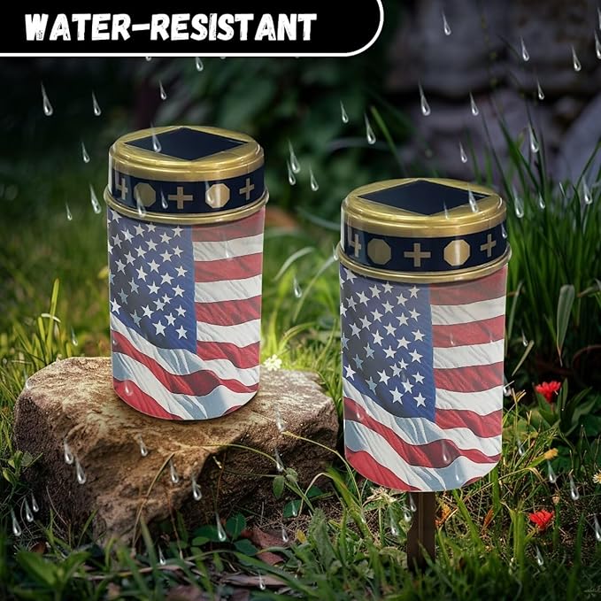 American Flag Light for Prayer Cemetery Solar Lights for Grave Cemetery Candle Lamp Garden Cemetery 4th of July Decorations