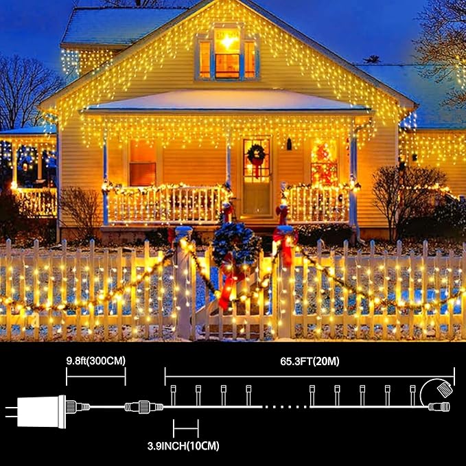 LAMPHOME 66ft Christmas Decorative Mini Lights,200 LED Green Wire Fairy Starry String Lights Plug in, 11 Lighting Modes, for Indoor Outdoor Xmas Tree Wedding Party Decoration (Warm White)