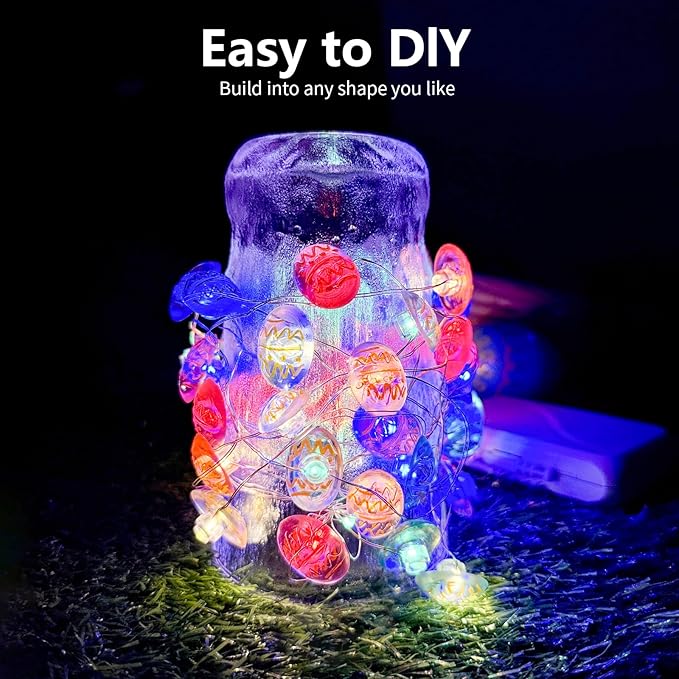 pozzolanas Led Fairy Lights Battery Operated Mini String Lights 1P Easter Egg Lights 16FT 50LEDs Waterproof for Easter Indoor Outdoor Home Party Tree Windows