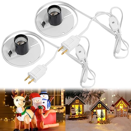 Blow Mold Light Kit Replacement with Switch, E26/E27 Cord with Two Fuse for Christmas Village Lights, Pumpkin Lights, Salt Lamps, Holiday Decorations (2 Pack)