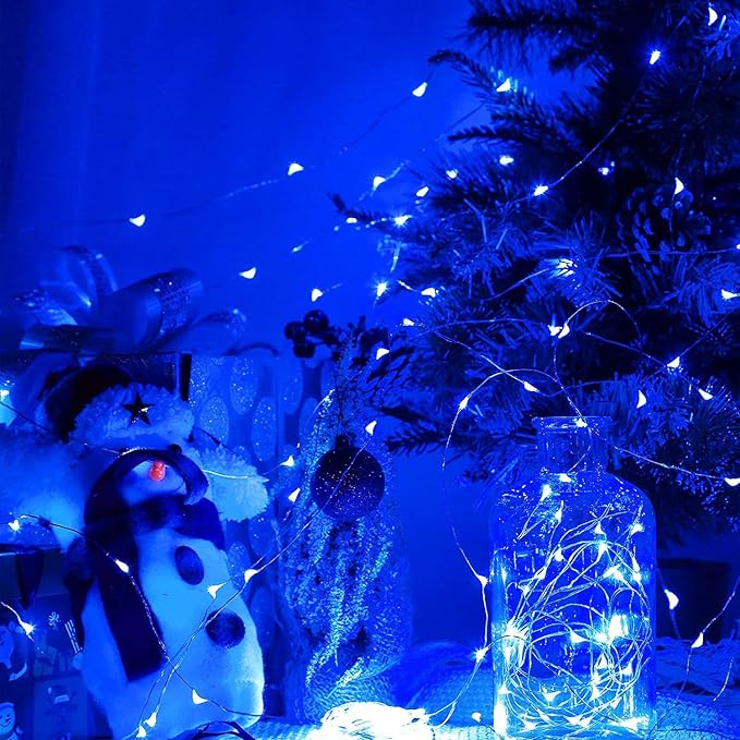 Sanniu Led Fairy Lights Battery Operated, 4 Packs Mini Battery Powered Copper Wire Starry String Lights for Christmas, Parties, Wedding, Bedroom, Patio, Indoor, Home Decoration (5m/16ft Blue)