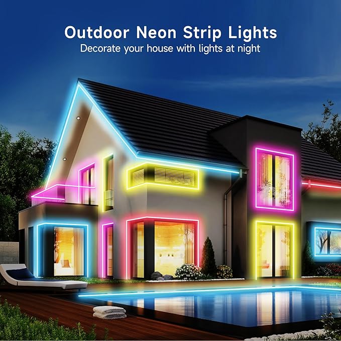 LED Neon Rope Lights, 32.8ft RGB LED Light Strip, 24V Music Sync App/Remote Control DIY Rope Light, IP67 Waterproof Gaming Neon Strip Lights for Bedroom Indoor Oudoor Décor