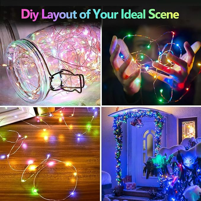 2 Pack Fairy Lights Battery Operated, 20FT 60LED RGB Color Changing String Lights, Waterproof Multicolor Changing Twinkle Light with Timer and Remote for Indoor & Outdoor Bedroom Christmas Decorations
