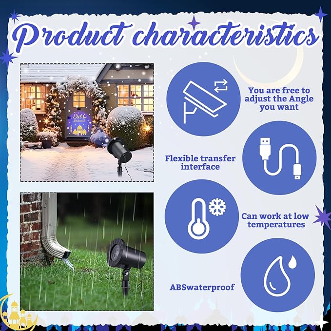 Eid Mubarak Decorations Outdoor Ramadan Projector Lights Outdoor Christian Muslim Moon Star Holiday Decorative Lights for Garage Yard Garden Porch Door Wall Indoor Decor