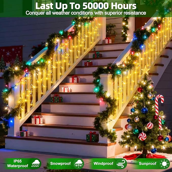 1332 LED Christmas Lights with 296 Drops,132ft 12 Modes Hanging ice String Lights with Timer & Dimmable & Waterproof, Plug-in Fairy Lights for Tree Holiday Wedding Party Christmas Decor Warm White