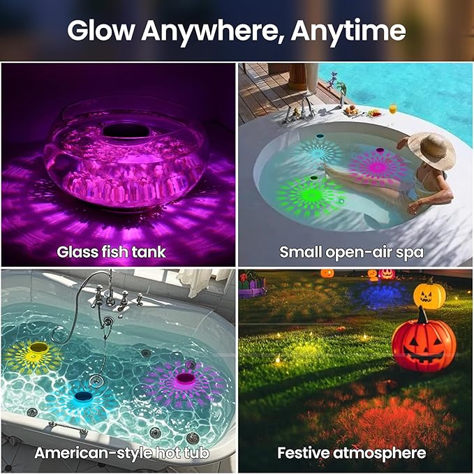 ORIMSBO® Floating Lights for Small Pools, Hot Tub, Pond, and Spa – Solar-Powered LED with RF Remote, 9 Color Modes, Brightness & Timer Control, IP67 Waterproof (2 Pack)