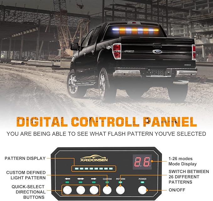 XRIDONSEN 35 inch Traffic Advisor Light Bar 48 LED Strobe Lights Amber White Emergency Safety Warning Hazard Front/Rear Window Display Controller for Construction Vehicles plow/Tow Trucks Wreckers