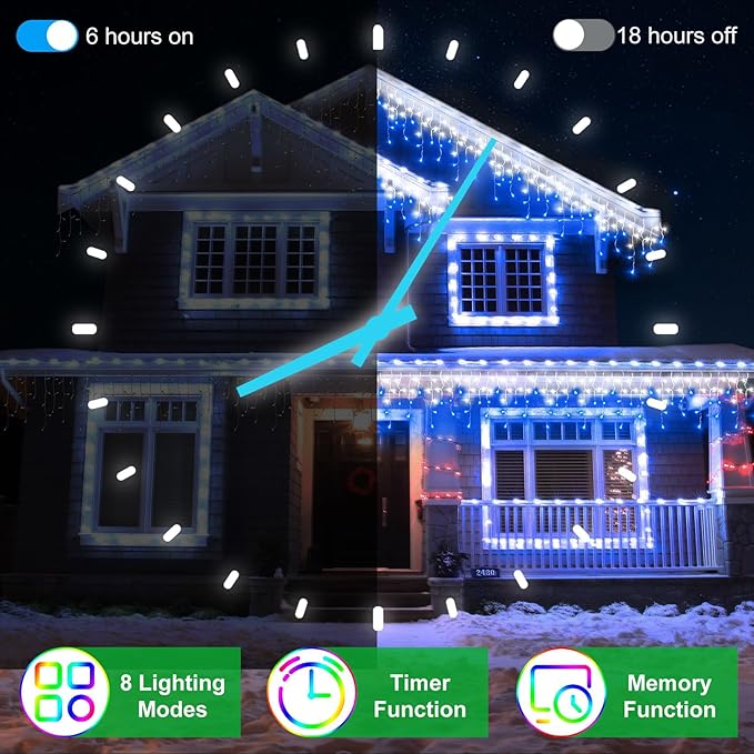 1296 LED 131FT Christmas Lights 288 Drops, Outdoor Hanging light with 8 Modes Timer, Plug in Curtain String Light Outdoor Waterproof for House Tree Holiday Wedding Party Outside Decor (Blue & White)