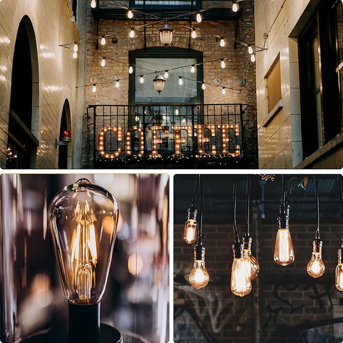 6pcs ST38 Edison Small Bulb 4W Equivalent to 25W-40W E12 Base Vintage White Clear Glass LED Warm Yellow 5000K Bulb for Chandeliers Fans Candelabras Outdoor ST38 String Lights