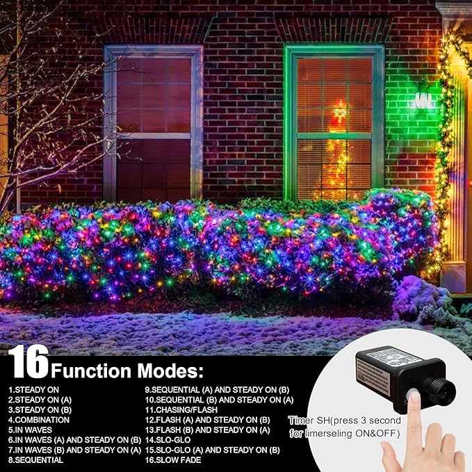 99ft Christmas Decorative Mini Lights, 300 LED Transparent Wire Fairy Starry String Light Plug in, 16Lighting Modes for Indoor Outdoor Xmas Tree Wedding Party Decoration (White and Multicolor)