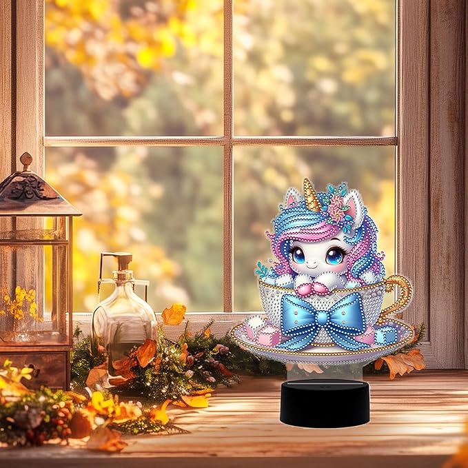 Lovely Unicorn Diamond Art Painting Night Light,Diamond Art Painting Kits Desktop Touch Lamp Ornaments for Tabletop Decor Diamond Art Accessories for Adult Beginner Bedrooms Living Room