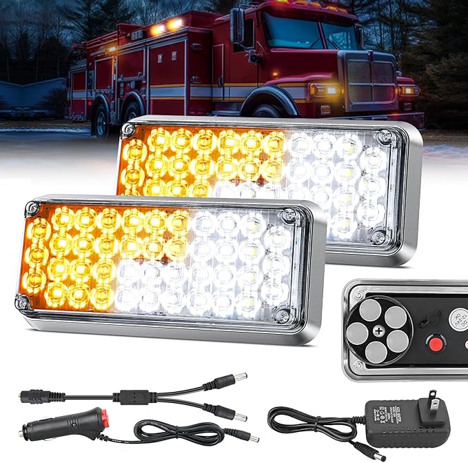 Nilight 2PCS 42LED Amber White Wireless Magnetic Strobe Lights Portable Warning Hazard Light Surface Mount Waterproof 5 Patterns for 12V 24V Cars Trucks Van Off Road Vehicles ATV