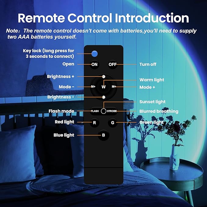Sunset Projection Lamp with Remote/APP Control,Multi-Color LED Sunset Light Night Light,360 Degree Rotation Sunset Lamp for Photography/Party/Room Decor,Gifts for Christmas,Thanksgiving Day