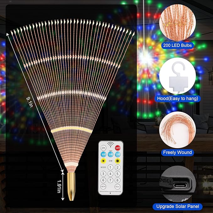 Solar Firework Lights Outdoor, 5 Pack 1000LED Solar Starburst Lights with Remote, 8 Modes Dimmable Waterproof Hanging Fairy Lights for Garden, Patio, Holiday Christmas Decor (Multicolor)