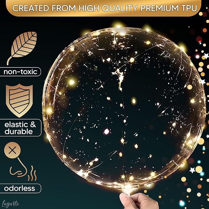 10 Pcs LED Balloons Light Up Balloons for Parties – Clear 18" Balloon with Gold String Lights & Individual Switch – Light Up Easter Decorations for Indoor & Outdoor Events, Batteries Not Included
