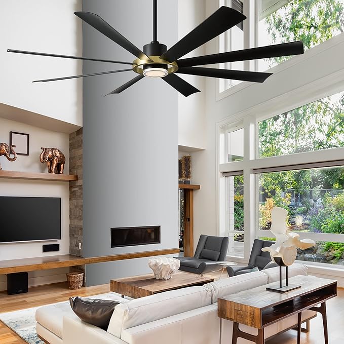 Modern Forms Aura Indoor and Outdoor 8-Blade 72in Smart Ceiling Fan in Soft Brass Matte Black with 3000K LED Light Kit and Remote Control works with Alexa and iOS or Android App