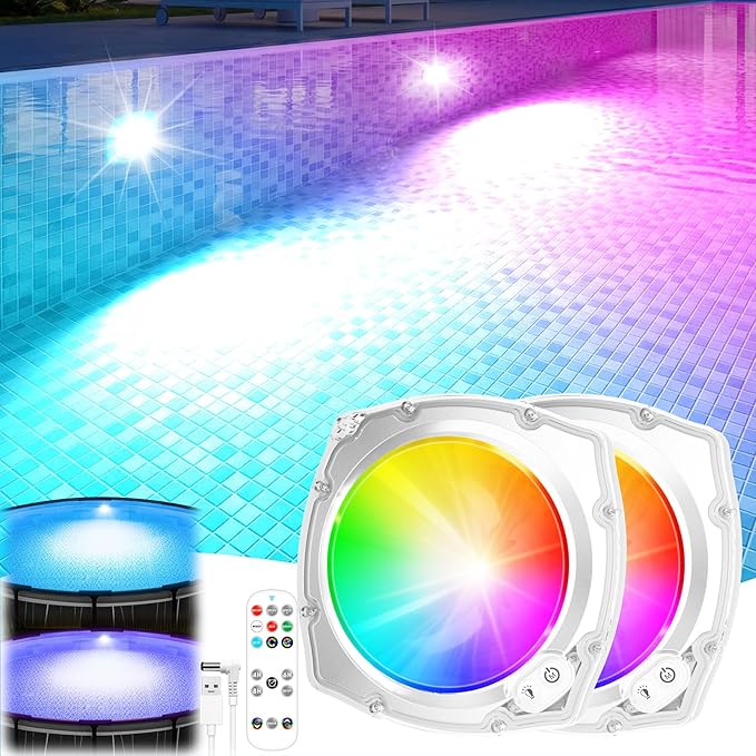 Submersible Pool Lights with Remote, High Brightness Swimming Led Pool Lights for Above Ground Pools Waterproof, 9 Modes Underwater Magnetic Pool Light for Inground Pool-2pc