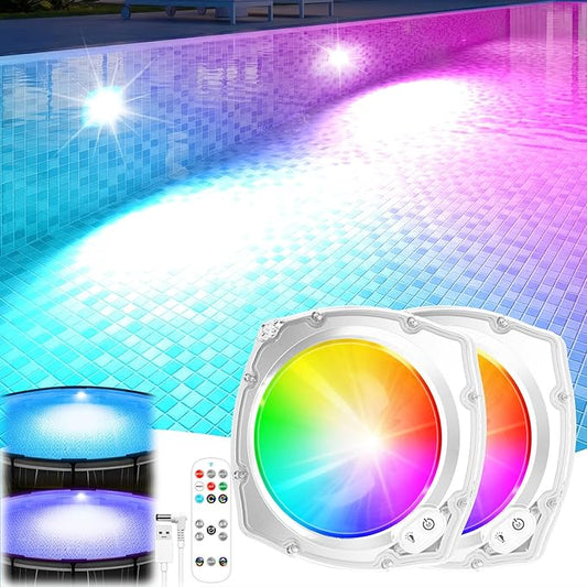 Submersible Pool Lights with Remote, High Brightness Swimming Led Pool Lights for Above Ground Pools Waterproof, 9 Modes Underwater Magnetic Pool Light for Inground Pool-2pc