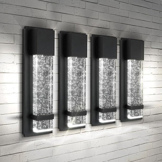 ASD LED 13 Inch Bubble Glass Wall Light Fixture | 12W 500LM 3000-5000K 120V | 3CCT, Waterproof, Dimmable, ETL Listed | Exterior Flush Mount Sconce, Outdoor-Indoor Lighting | Black, 4 Pack