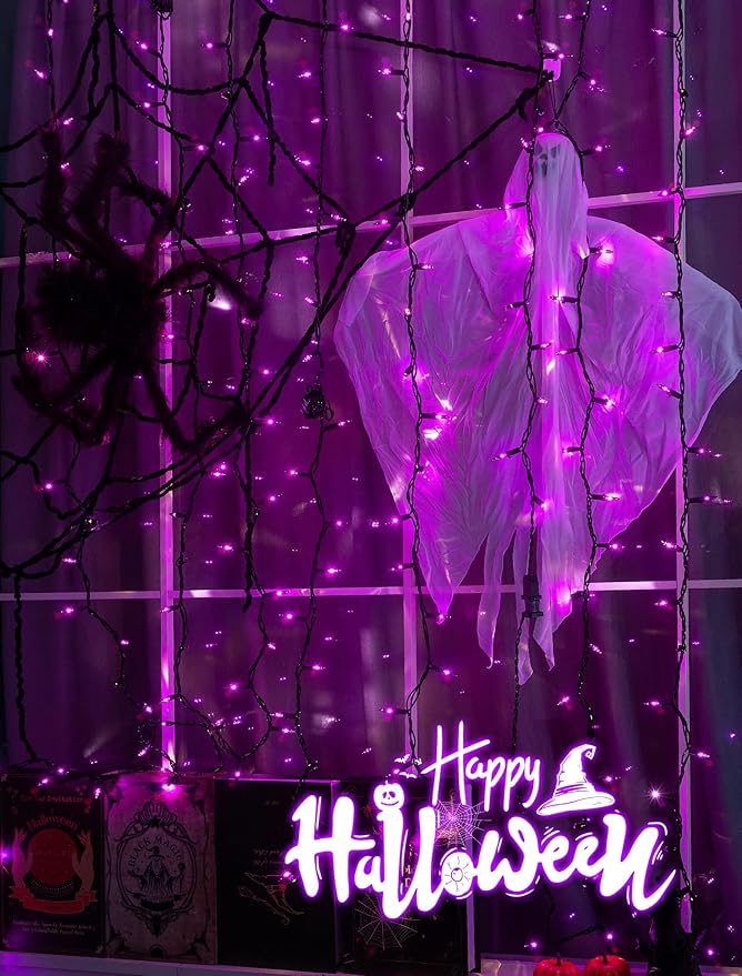 Hopolon Purple Halloween Lights,2PACK 13ft 50Count Halloween Decorations Mini Purple String Lights with Black Wire Waterproof UL Certified for Indoor Outdoor Christmas Tree Home Party Garden Holiday
