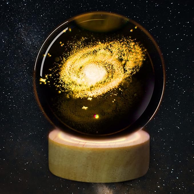 3D Galaxy Crystal Ball Night Light with Remote Upgraded 3.15 Inch Galaxy Planets Glass Ball Lamps with 16 Color LED Wooden Base for Birthday, Astronomy Space Universe Gifts for Boys Girls