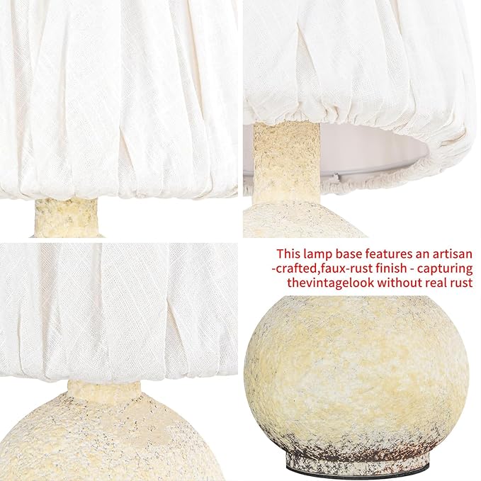15.5" Antique Ceramic Table Lamp, Small Farmhouse Desk Lamp with Pleated Lampshade, Modern Table Lamps for Bedside Bedroom and Living Room - Side Table Lighting Lamps Replacement (White)