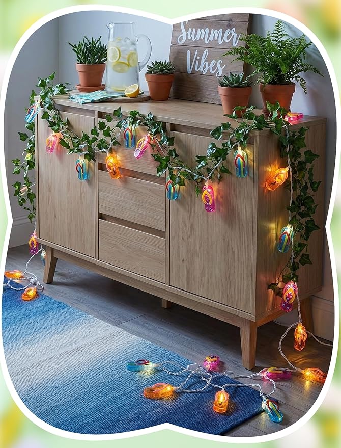 8.5Ft Tricolor Slipper String Lights, Summer Tropical Beach Party Decorations Lights with 10 LED Colorful Flip Flop Bulbs, Hanging Slipper Lights Waterproof for Home Camp Tent Holiday Party Decor