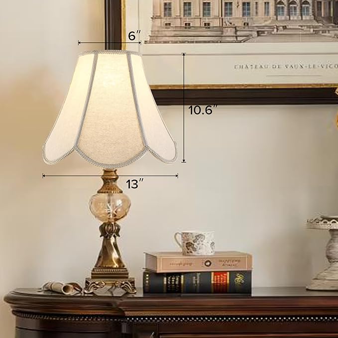 GO&SO Beige Gray Burlap Fabric (Petal Edge Braid) Scalloped Lamp Shade,6"Top x 13"Bottom x 10.6"Vertical Height (Spider) Replacement Lamp Shades for Table Lamps,Floor Lamp Cover,Easy Assembly,1 Pcs
