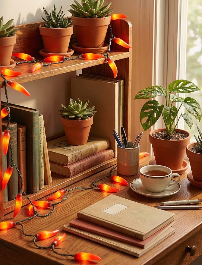 13.6Ft Chilli Pepper Light, Christmas Decorations String Lights with 35 Red Pepper Bulbs, Plug in Fairy Lights for Indoor Party Kid's Room Xmas Tree Patio Bedroom Garden Decor