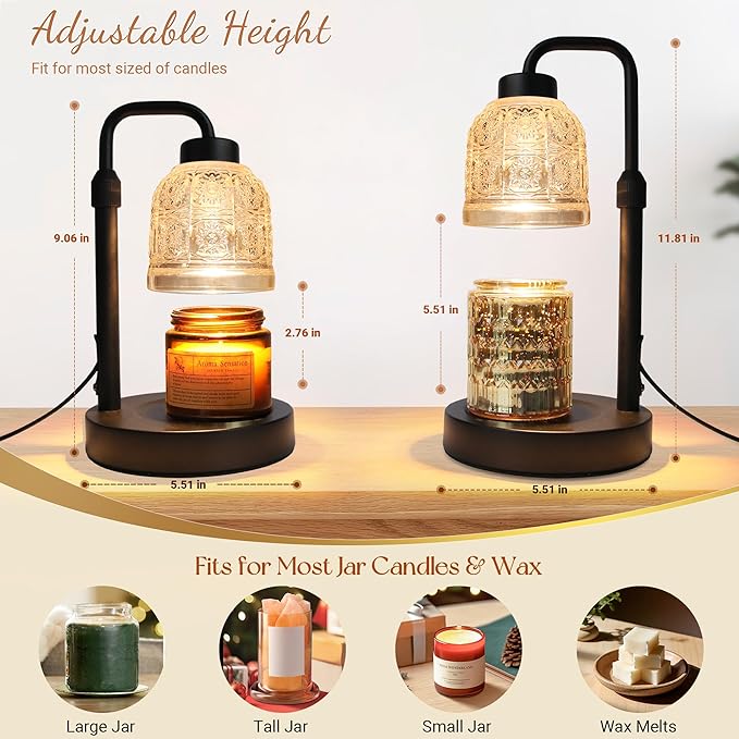 AIFEI Candle Warmer Lamp with Timer, Dimmable Adjustable Height Candle Lamp, Birthday Gifts for Women Mom Sister Friends, Candle Warmer Gifts New Home Decor, Candle Lamp Warmer with 2 Bulbs - Black