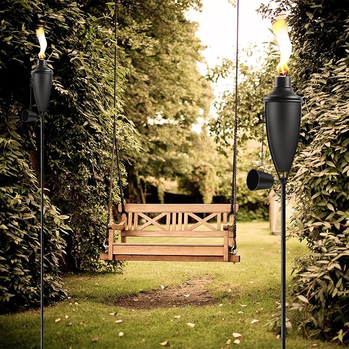 Home Garden Torch Set of 6, Large Capacity 22oz Outdoor Metal Torch Garden Décor,61-Inch Upgraded Citronella Torches with 3-Prong Grounded Stake, Table Top Torches for Party Patio Pathway